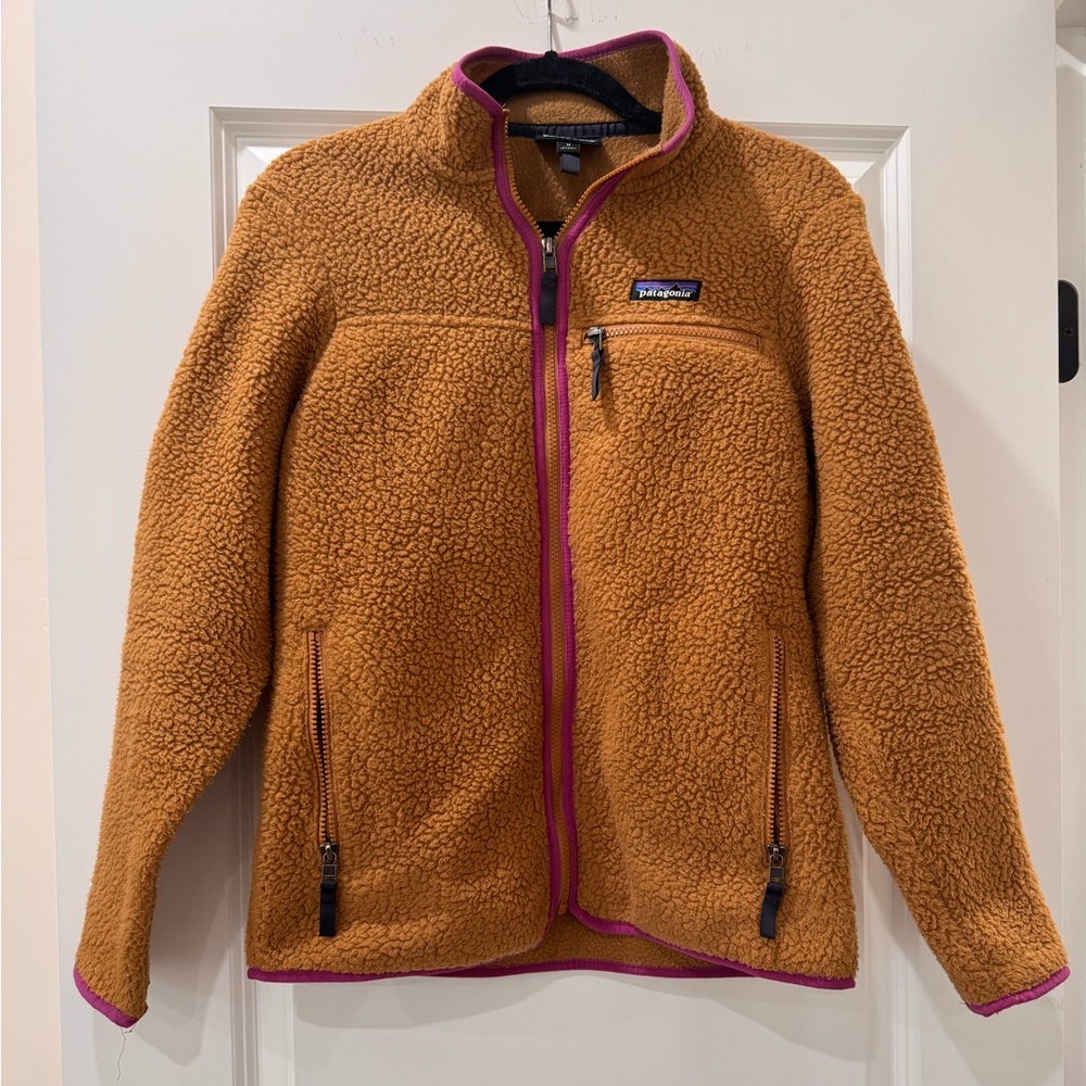 Patagonia Tan Sherpa Jacket with Berry Trim